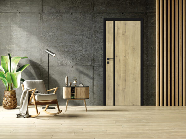 Living room interior in loft style with gray armchair on empty c